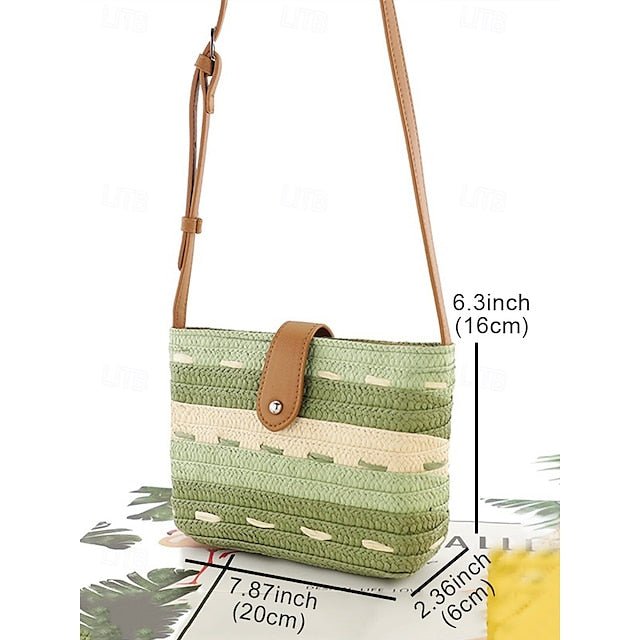Woven with Women's Colorblock Straw Striped Brown Tote Bag