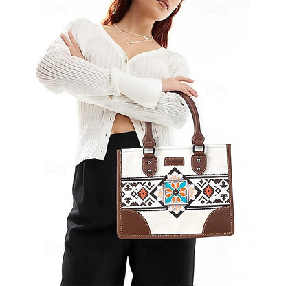 and Set Women's Ethnic Leather Faux Handbag Canvas with