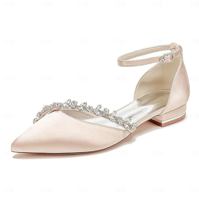 Pointed Wedding Women's Elegant Toe Flats White Satin –