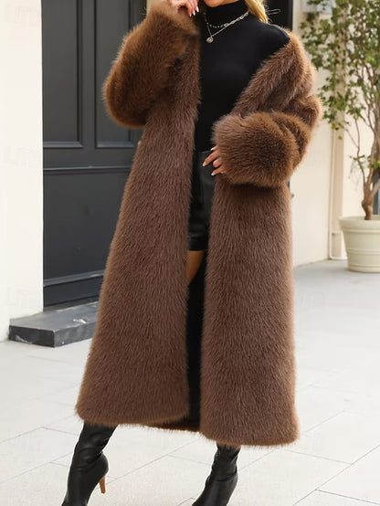 Coat Faux Warm Fur Furs Comfortable Women's