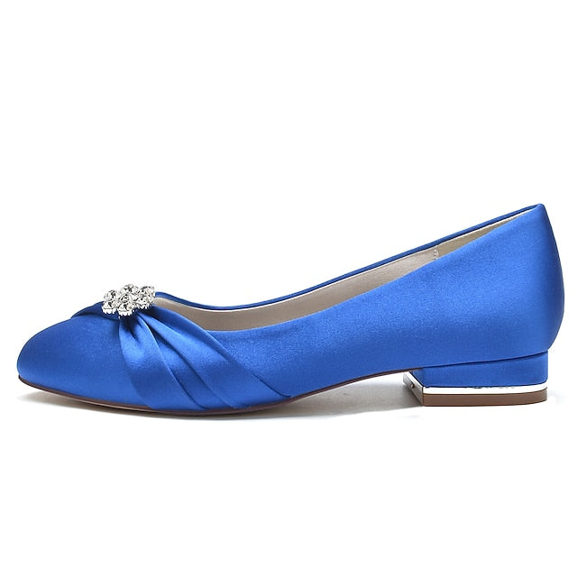 Blue Wedding with Women's Light Satin Rhinestone Flats
