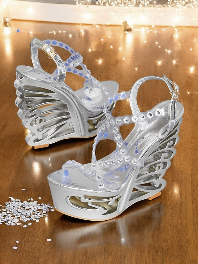 Stiletto – Women Rhinestone Sandals Elegant Silver Dance for
