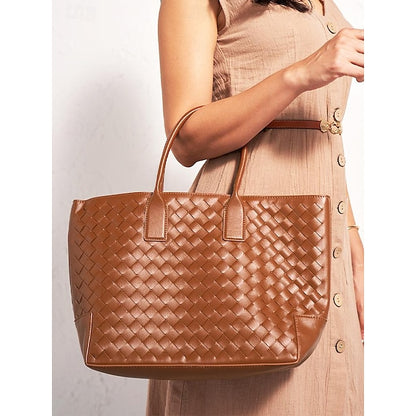 Woven Leather and – Brown Tote Women's Stylish Bag