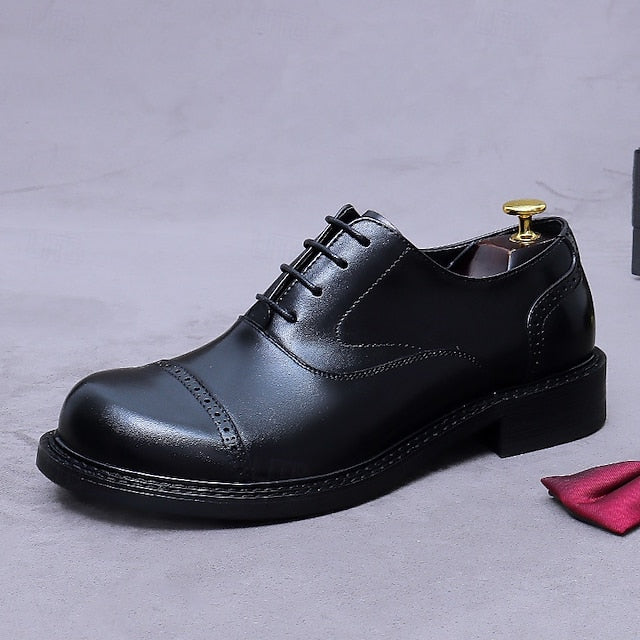 Toe Oxford First Dress Cap Shoes- Genuine Men's Leather
