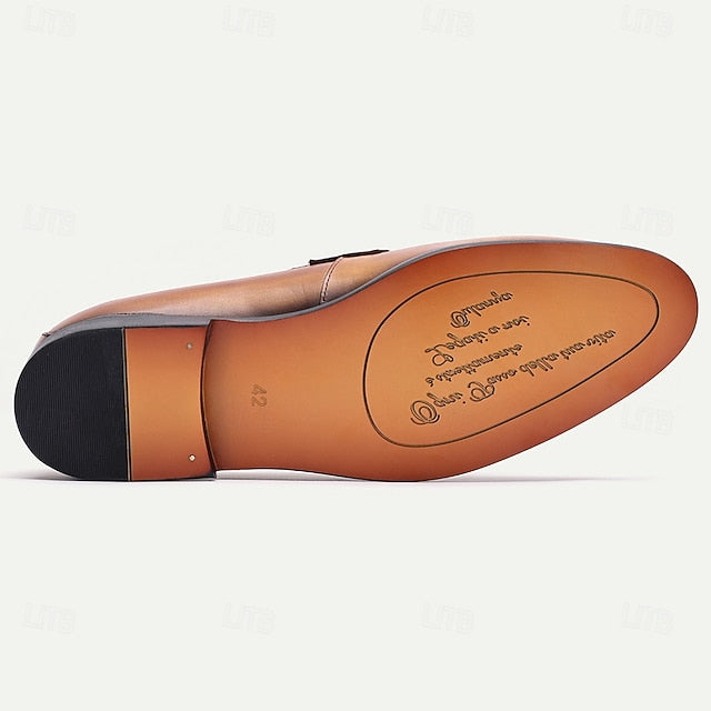 Loafers Tan Leather – Slip-On Tassel Men's Vintage