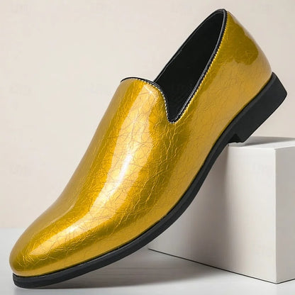 Gold Fashionable – Loafers Metallic Slip-On Men's Shiny