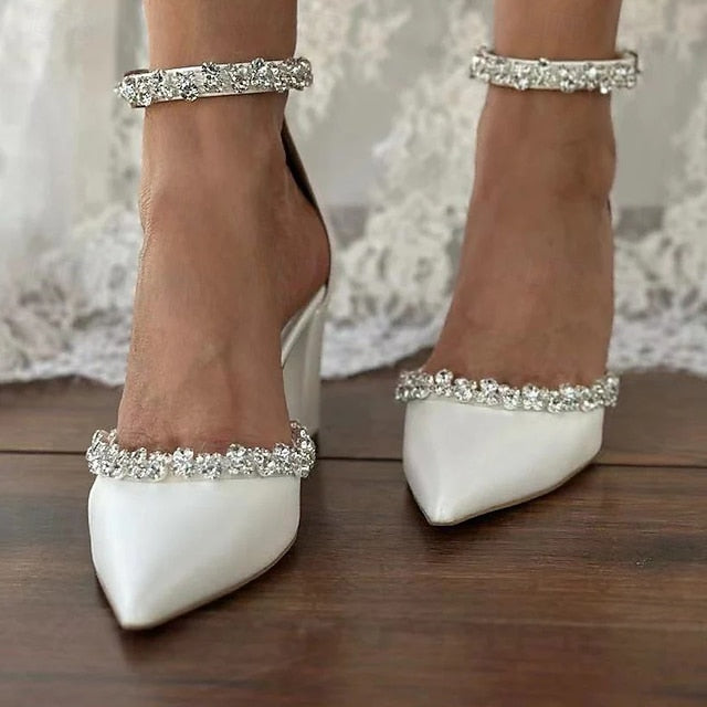 Shoes Heel Women's – Pointed Toe White Wedding with Block