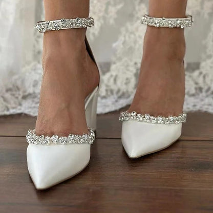 Shoes Heel Women's – Pointed Toe White Wedding with Block