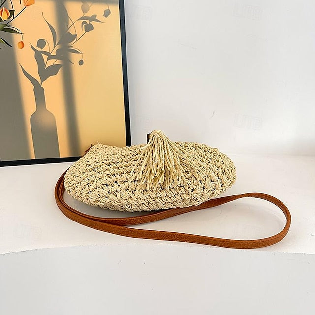 Tassel Women's Bag Woven Boho Handbag – Straw Crossbody