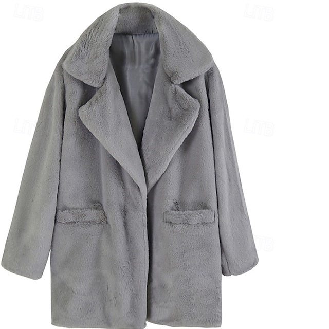 Women's Comfortable Faux Warm Coat Fur Pocket Casual