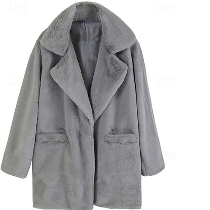Women's Comfortable Faux Warm Coat Fur Pocket Casual