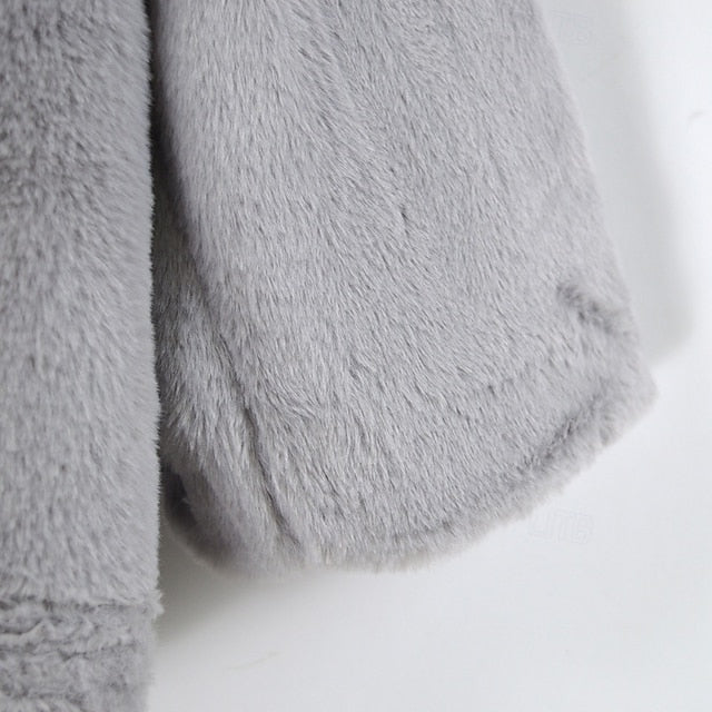Women's Comfortable Faux Warm Coat Fur Pocket Casual