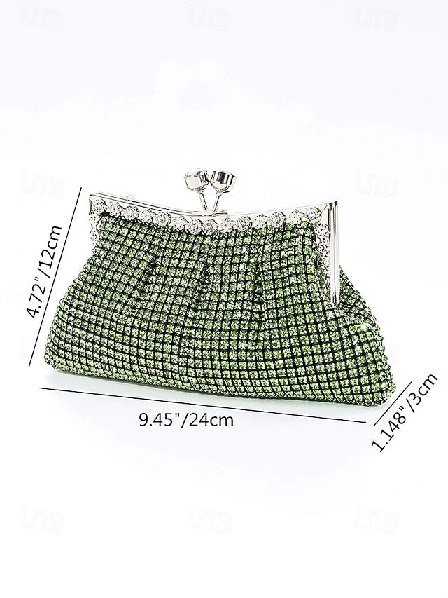 Rhinestone Green Clutch Sage Women's Purse Vintage –