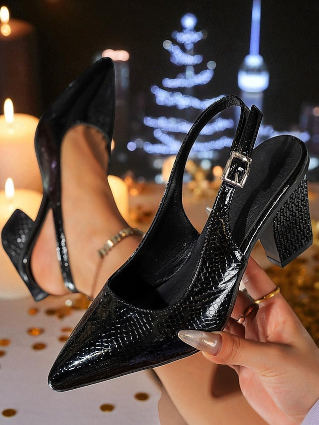 Block Toe Gold - Pointed Women's Slingback Pumps with Heel