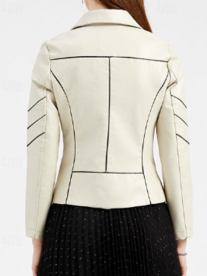 Jacket Pocket Zipper Leather Comfortable Faux Women's