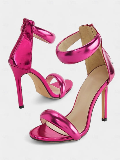 for Women Strap Ankle Fuchsia - Stiletto Heels Metallic