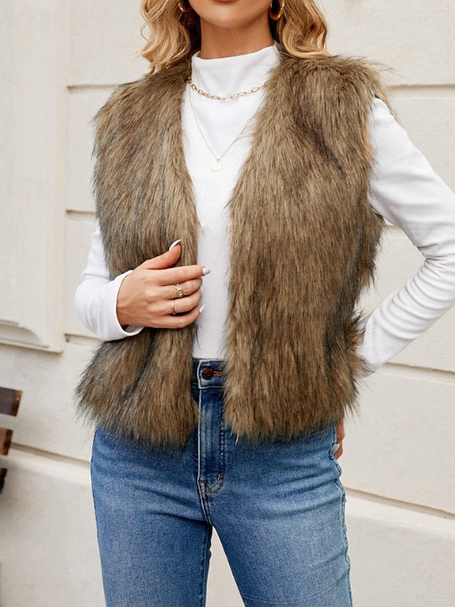 Leathers Faux Women's Fur Furs Coat Vest Comfortable