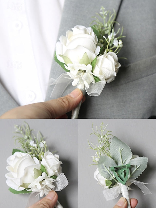 Corsage Wrist and – Boutonniere Elegant Set Rose White