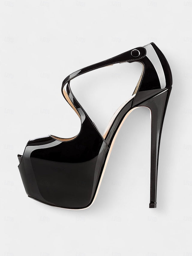 with Red Leather Heels Patent Stiletto Platform and Black Cross