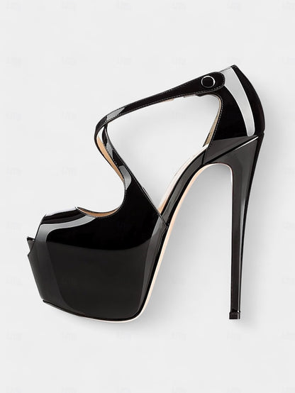 with Red Leather Heels Patent Stiletto Platform and Black Cross