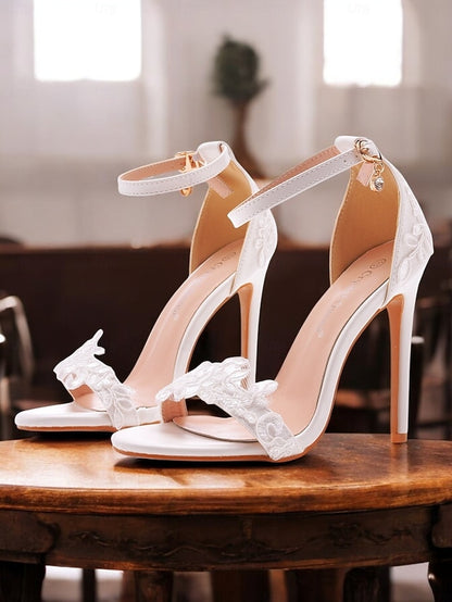 Wedding Stiletto White Heels Strap Women's Ankle Lace with