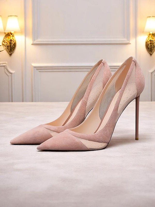 Mesh Nude Pumps with Suede Detailing Toe Pointed Women's