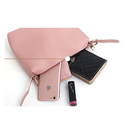 Tote Pink Leather - Handbag Faux Women's Set 3-Piece